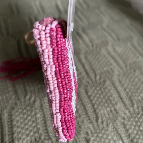 India Handmade Pink Beaded Cocktail Pouch with Tassel - Picture 8 of 9